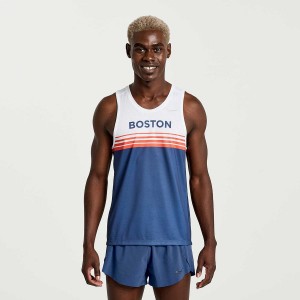 Saucony Boston Stopwatch Singlet Miesten Hihaton Paita Sininen Valkoinen | Suomi S32850-D87