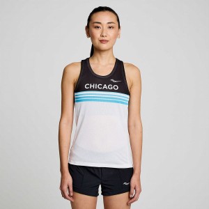 Saucony Chicago Stopwatch Singlet Naisten Hihaton Paita Valkoinen Mustat | Suomi S32971-C96